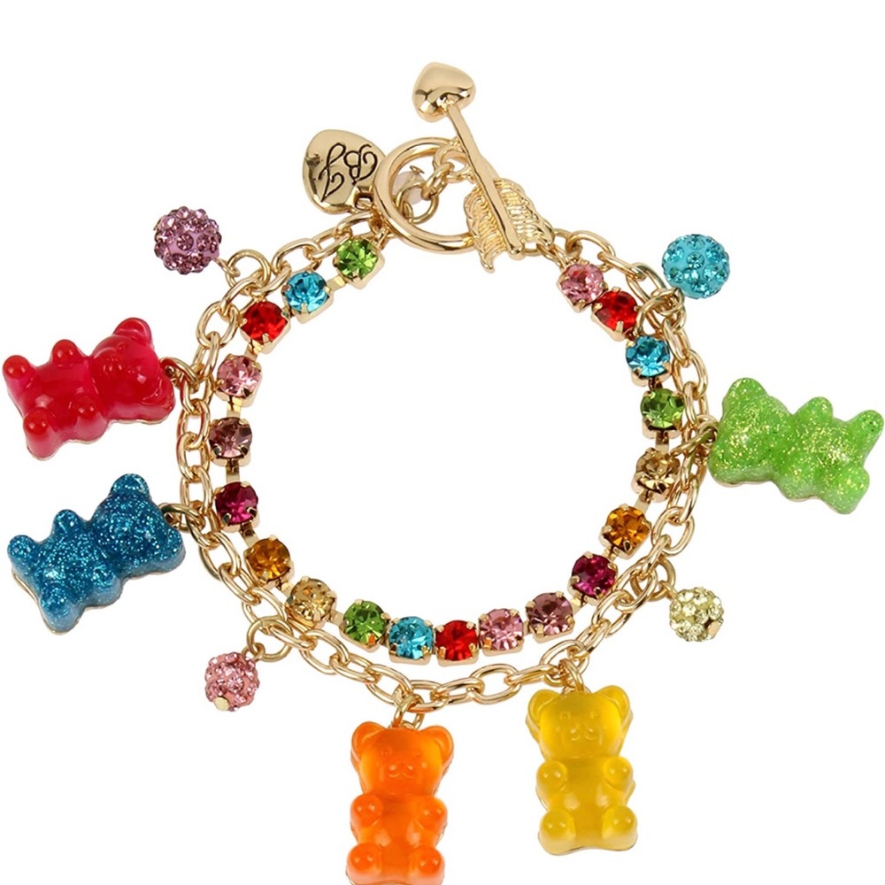 𝅺BETSEY Johnson Gummy Bear Charm Bracelet Rainbow Colors NEW